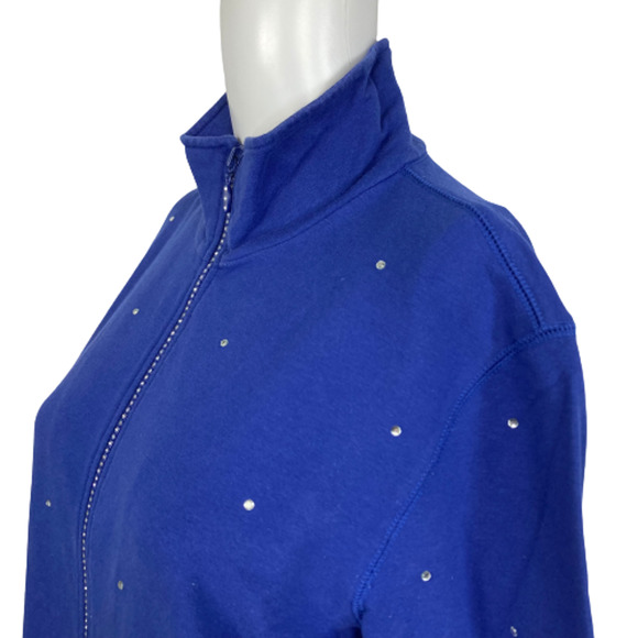 Quacker Factory Jacket Womens Sz M Blue Cotton Stretch Rhinestone Zip Up - Picture 2 of 8